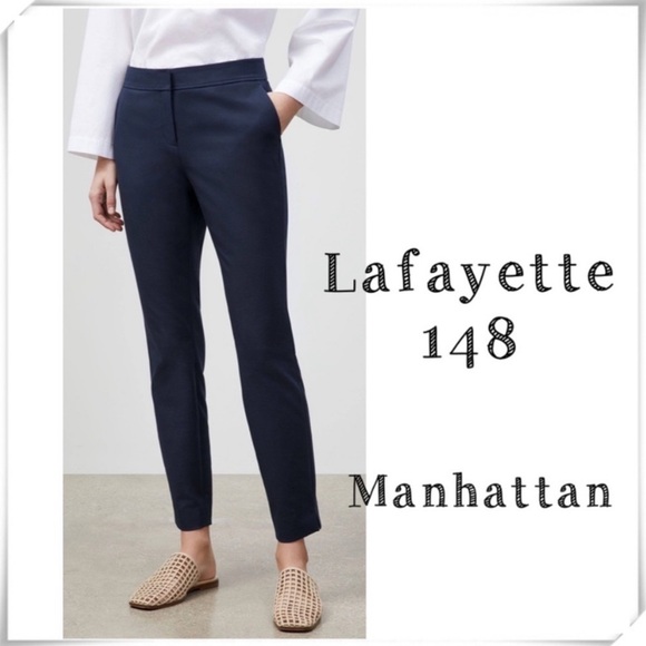 Lafayette 148 New York Manhattan Slim Ankle Pants in Navy Blue - Picture 1 of 8
